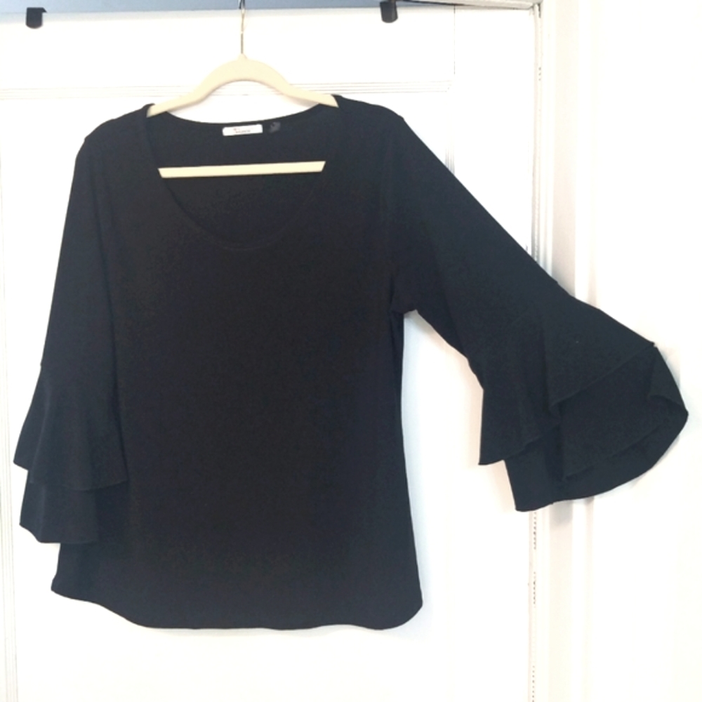 89th + Madison Black Flare Sleeve Top